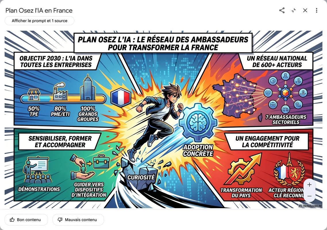 Exemples d’infographies générées à partir d’un même texte dans NotebookLM